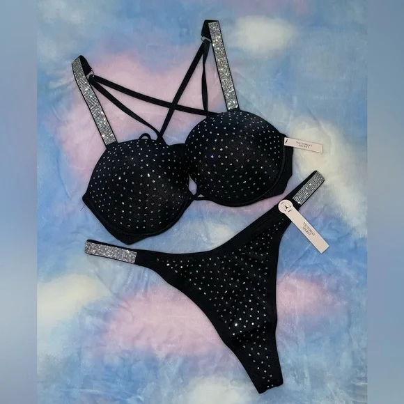 NEW X-LARGE VICTORIA'S SECRET SWIM Shine Strap Bombshell SET PLUS FREE TOWEL - Picture 3 of 15